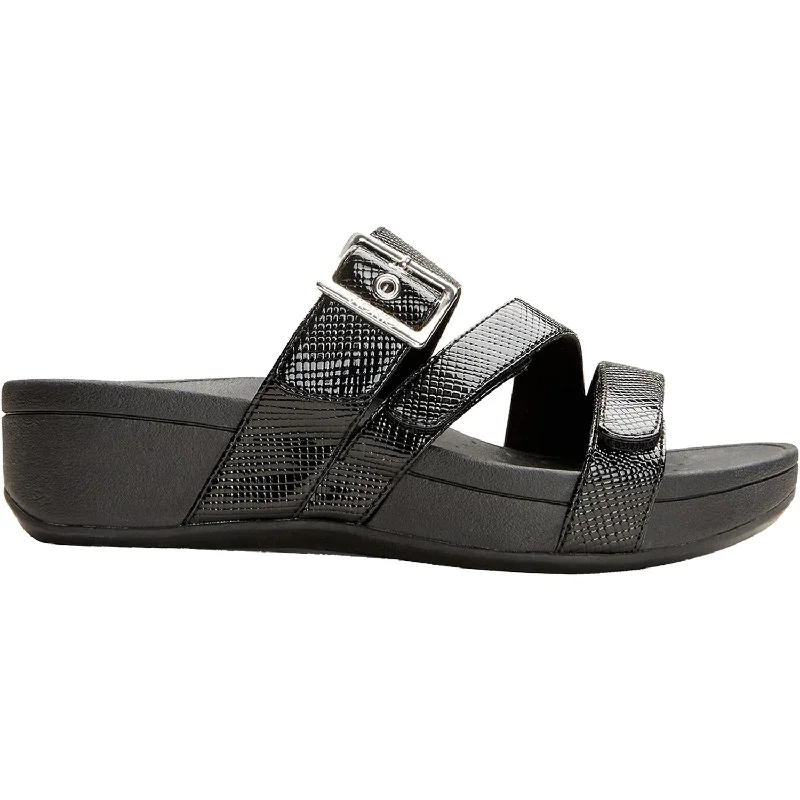 Women's Vionic Rio Lizard Black Faux Leather Loose - Fit Slipper Style  