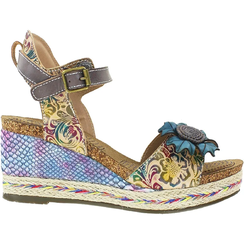Women's Spring Step Annmarie Grey Multi Leather Embroidered Cowboy Boot Design  