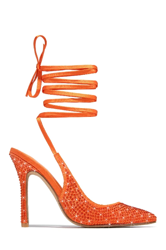 It-List Embellished Lace Up Pumps - Orange Comfortable Derby Style  