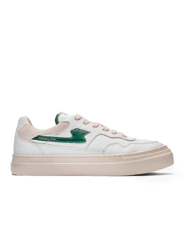 Pearl S-Strike Leather White-Green Retro Basketball Sneaker Design  