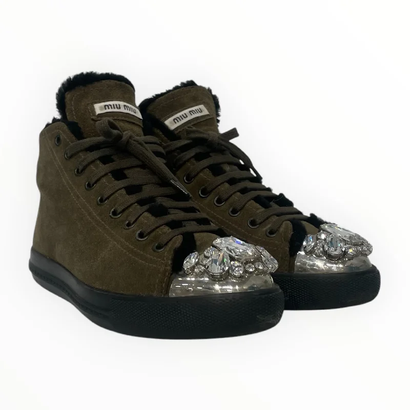 MIU MIU/Hi-Sneakers/EU 37.5/Leather/KHK/ Hip - Hop Sneaker Style  