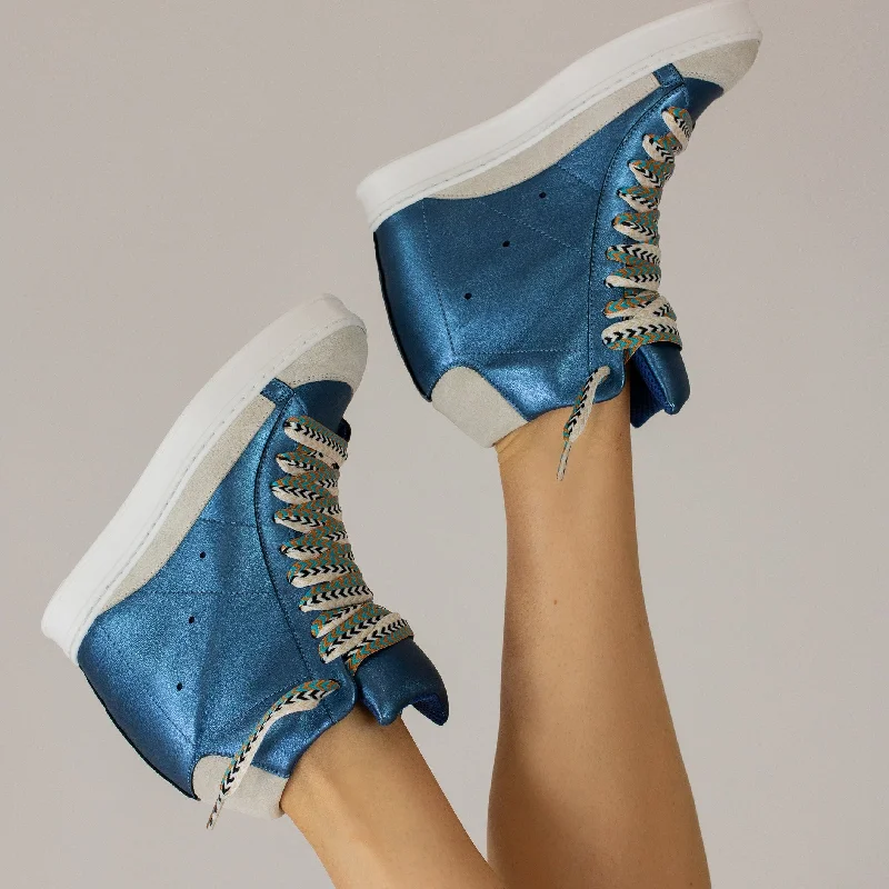 Fearless 2.0 Metallic Blue Wedge Sneaker Zip - Up Boot Style  