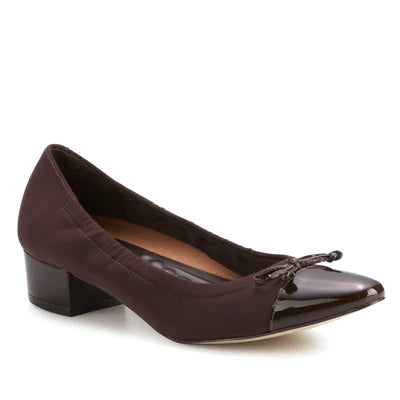 Hollis Pump: Brown Micro Fabric with Patent Leather I Walking Cradle Artisan - Crafted Loafer Style  