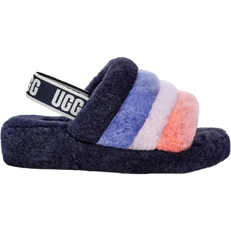 Women's UGG Fluff Yeah Slide Starry Night Multi Sheepskin Patchwork Shoe Aesthetic  