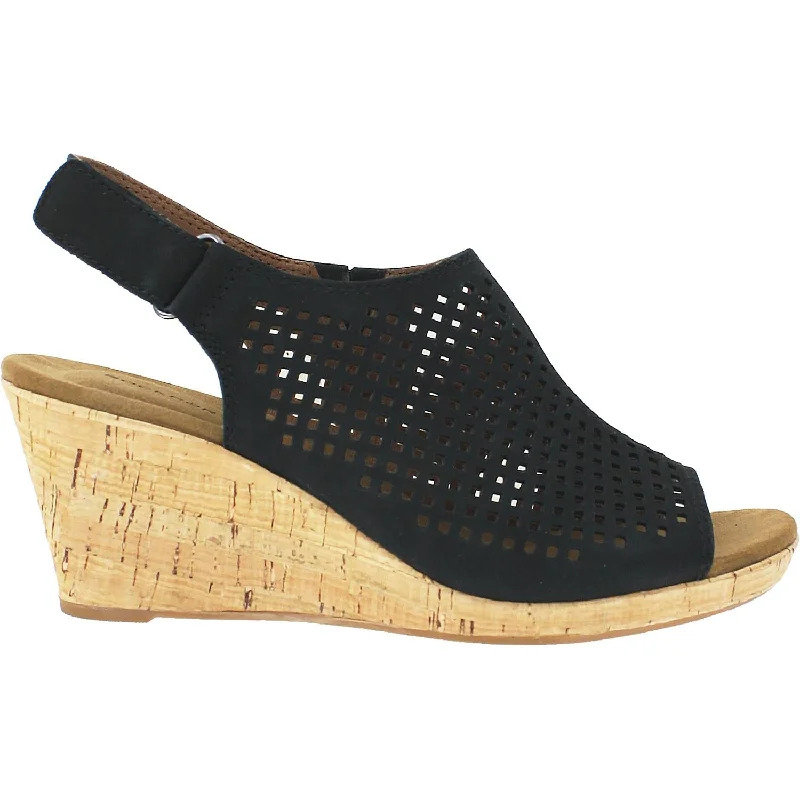 Women's Rockport Briah Perf Sling Black Nubuck Open - Lacing Derby Look  