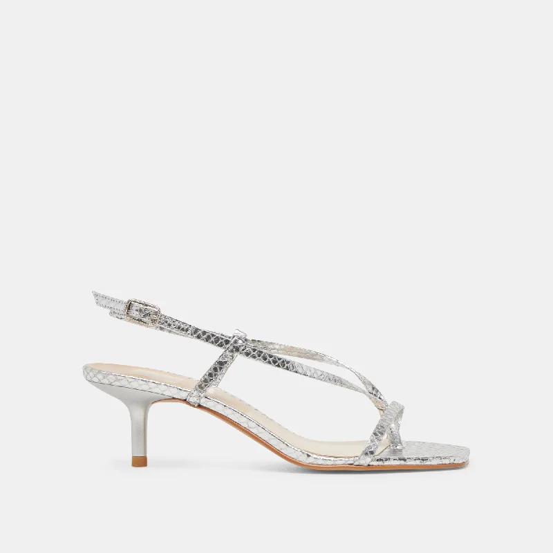 LAURY HEELS SILVER EMBOSSED LEATHER Combat - Inspired Military Boot Look  