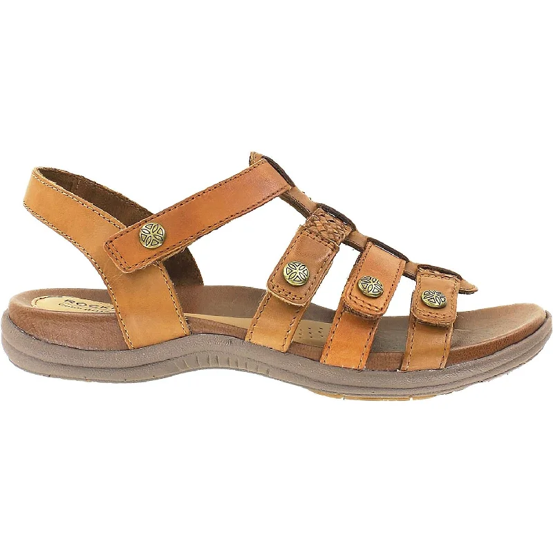 Women's Rockport Cobb Hill Rubey T-Strap Tan Multi Leather Inflatable Shoe Look 