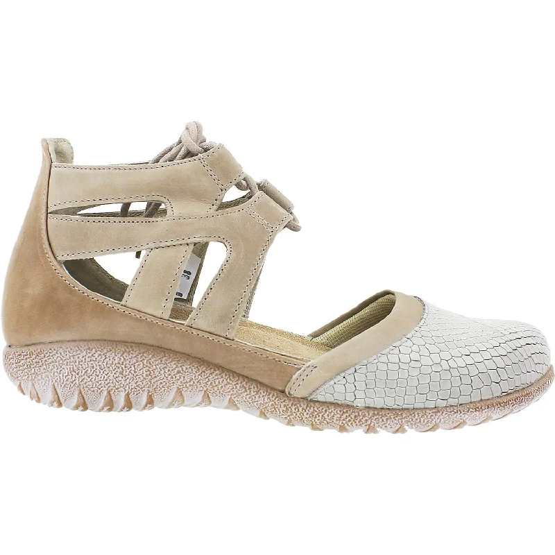 Women's Naot Kata Beige Iguana/Khaki Leather Upcycled Shoe Look  