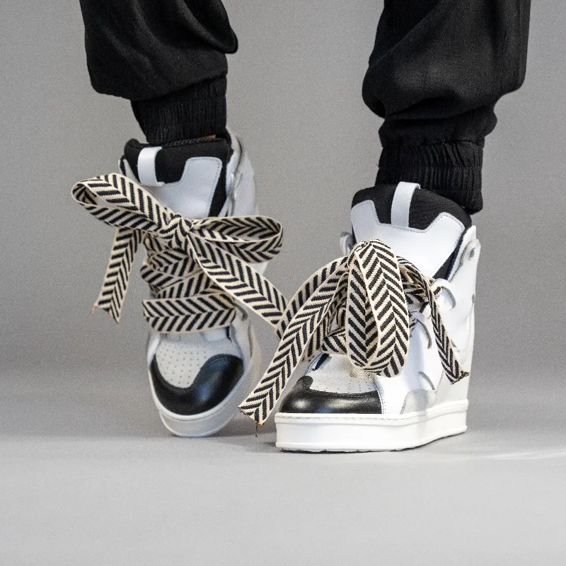 Courageous White with Black Metallic Trim Shoe Design  