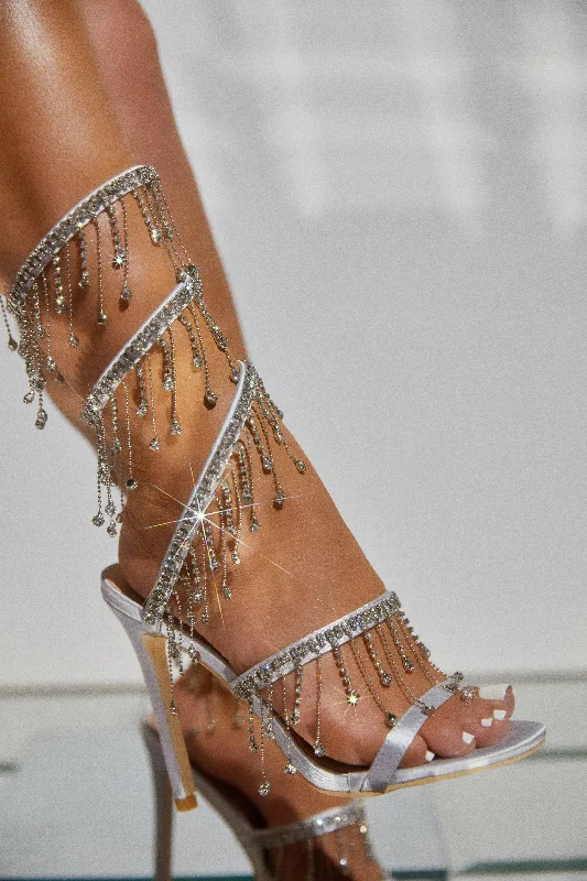 Mariah Embellished Around The Ankle Coil Heels - Silver Skateboarding Sneaker Style  