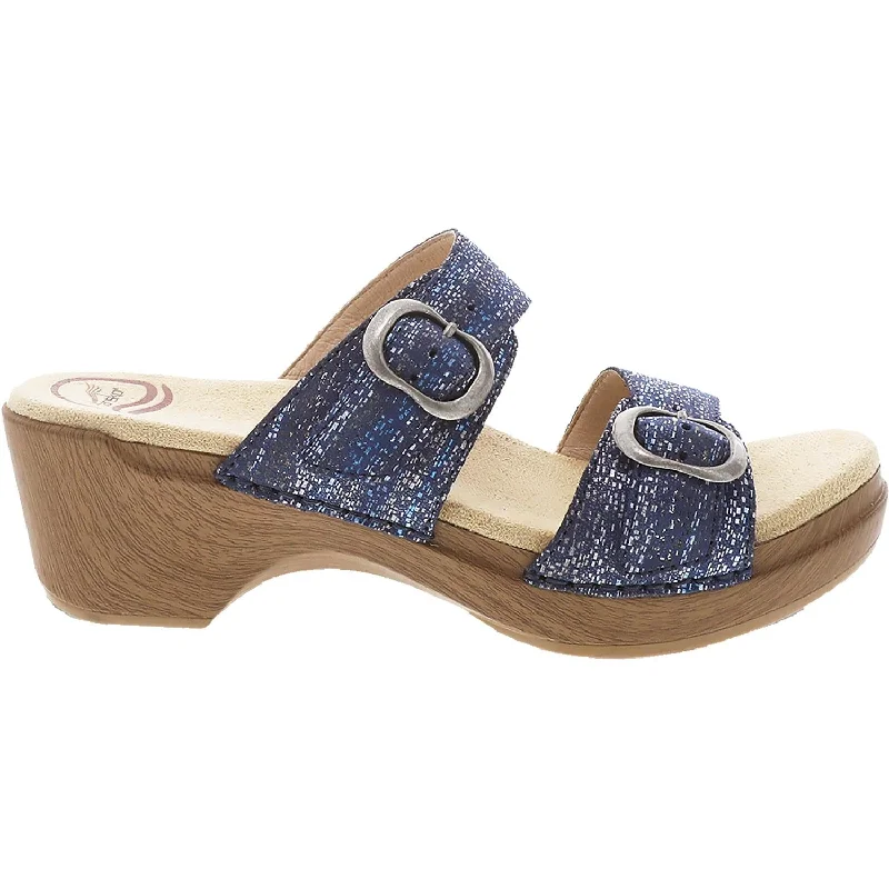 Women's Dansko Sophie Blue Metallic Suede Checkered Shoe Pattern Look  