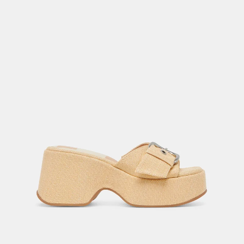 GISEL HEELS LT NATURAL WOVEN RAFFIA Buckle -