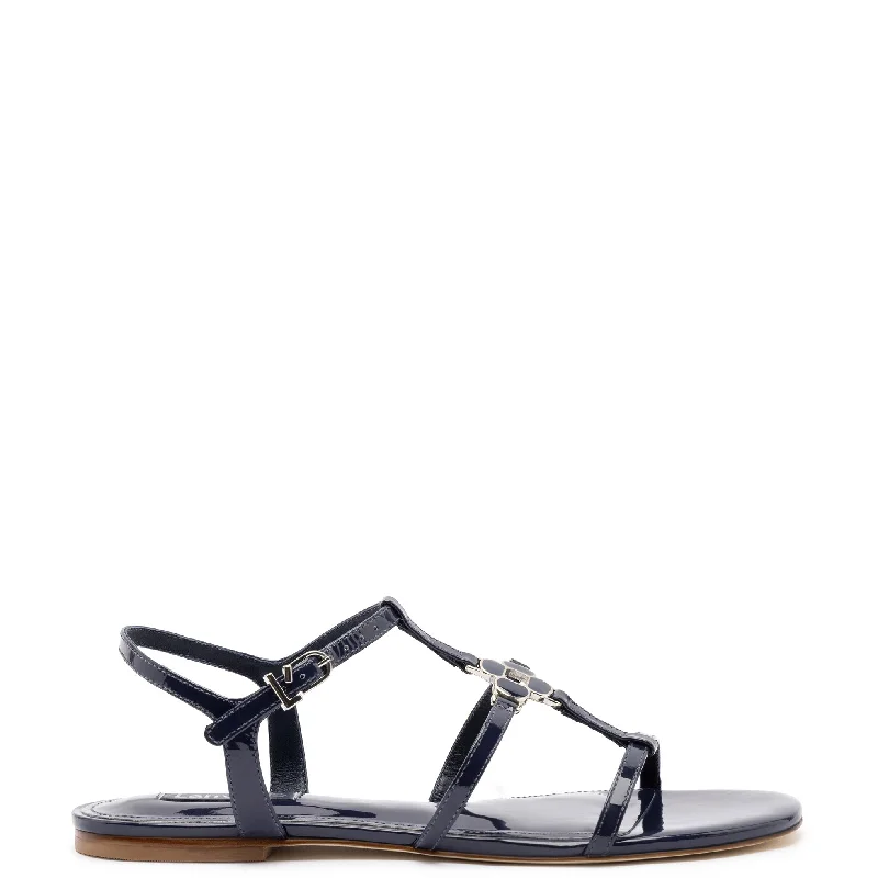 Hana Flat In Navy Patent Leather British Gentleman Oxford Style  