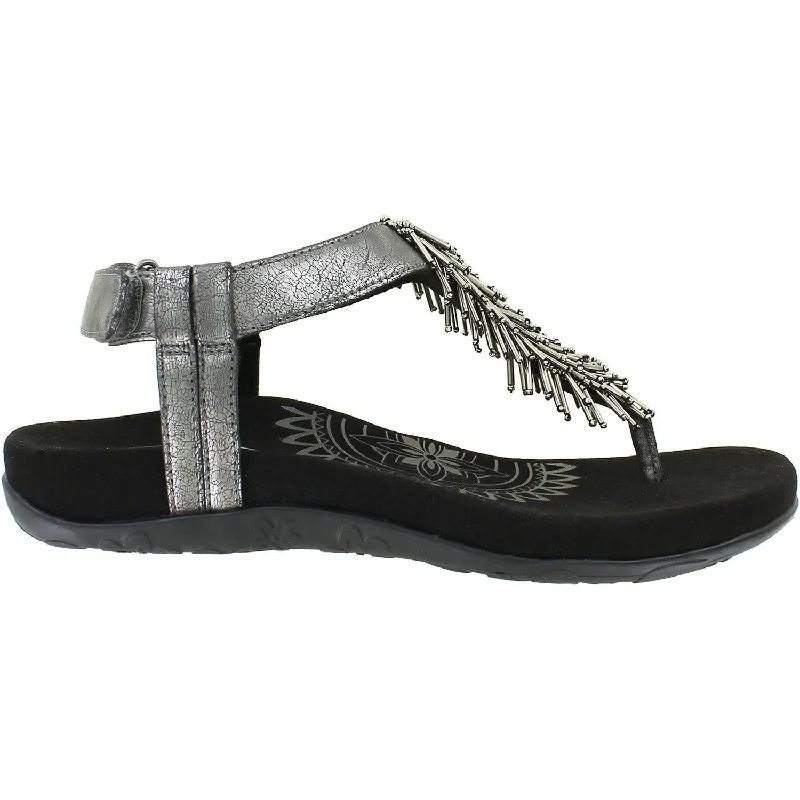 Women's Aetrex Portia Black (Pewter) Synthetic Open - Lacing Derby Look  
