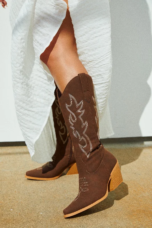 Abby Cowgirl Boots - Brown Hemp - Material Shoe Style  