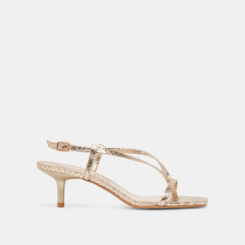 LAURY HEELS CHAMPAGNE EMBOSSED LEATHER Retro Plimsoll Style  