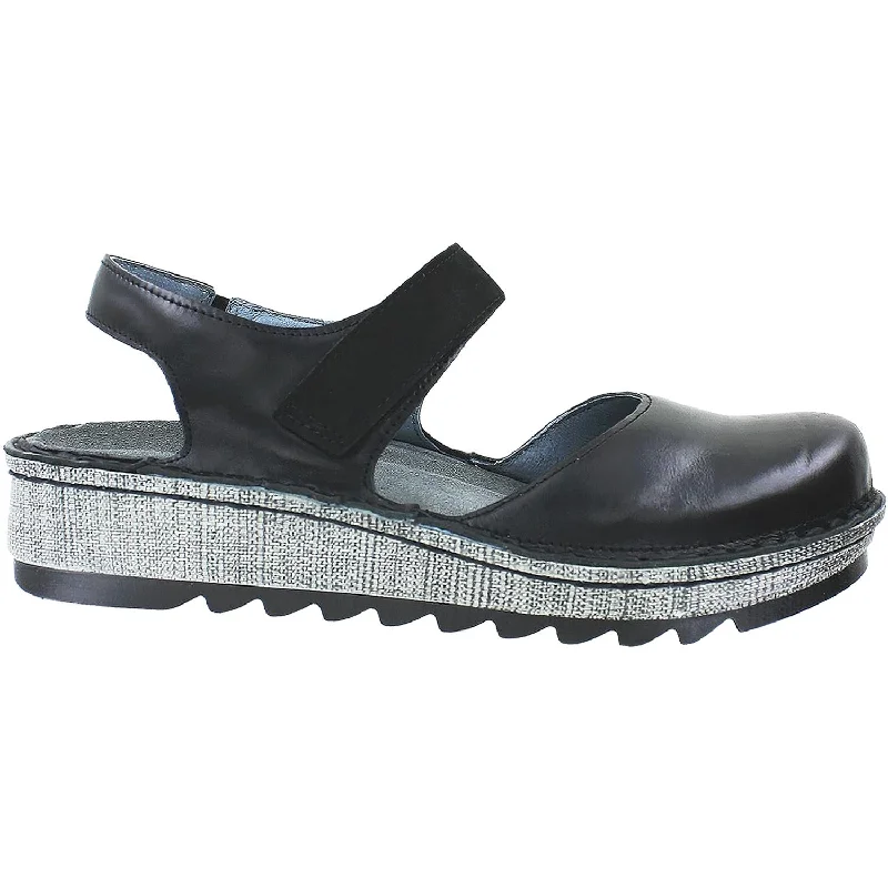 Women's Naot Lantana Black Madras Leather/Black Velvet Nubuck Business Monk Strap Style  