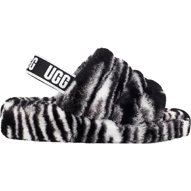 Women's UGG Fluff Yeah Slide Zebra Sheepskin Dressy Chelsea Boot Style 