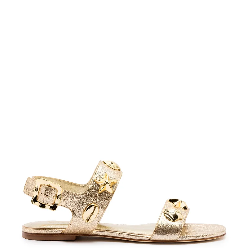 Madison Flat In Gold Metallic Leather Brogue Oxford Aesthetic 