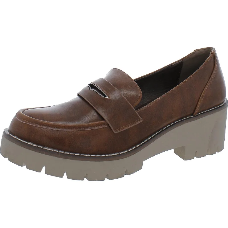 Aqua College Womens Daria Leather Slip-On Loafers Tailored Oxford Style 