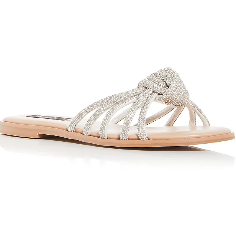 Aqua Womens Blink Metallic Embellished Slide Sandals Loose - Fit Slipper Style  