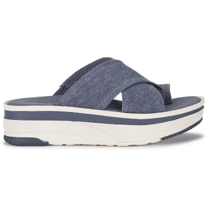 Baretraps Womens Maggey Denim Toe Loop Slide Sandals Art Deco - Inspired Shoe Look  