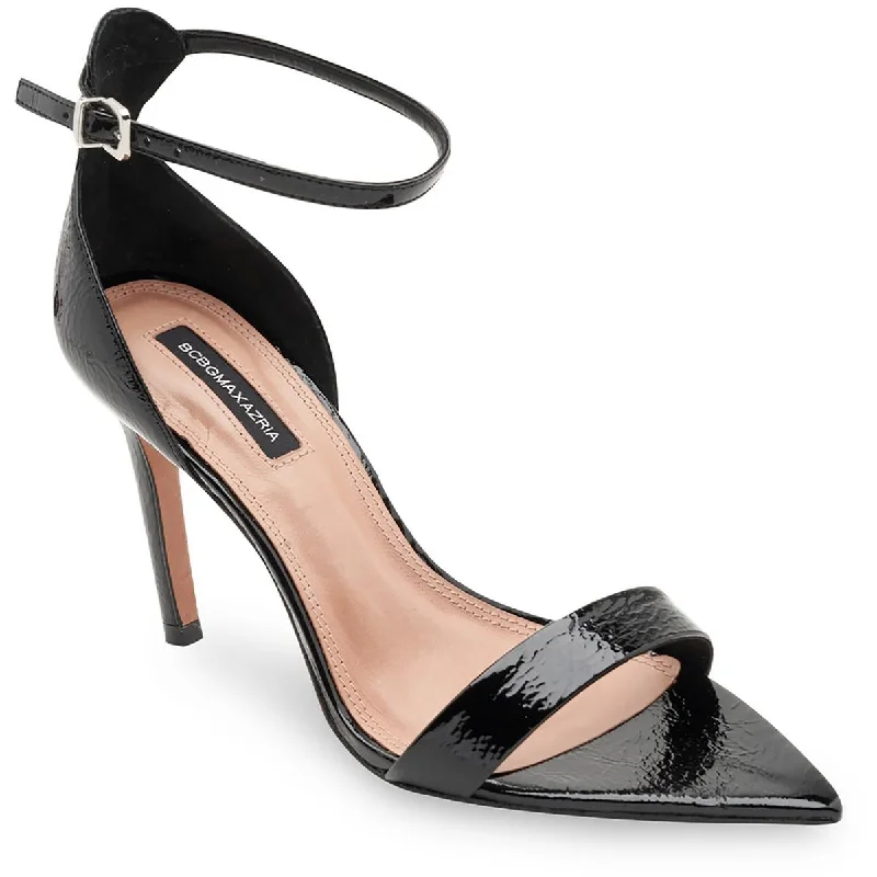 BCBGMAXAZRIA Womens Demia Patent Leather Ankle Strap Heels Sustainable Shoe Design  