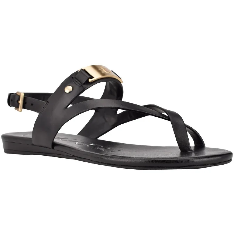 Calvin Klein Womens Sadra Leather Thong Flat Sandals Loose - Fit Slipper Style  