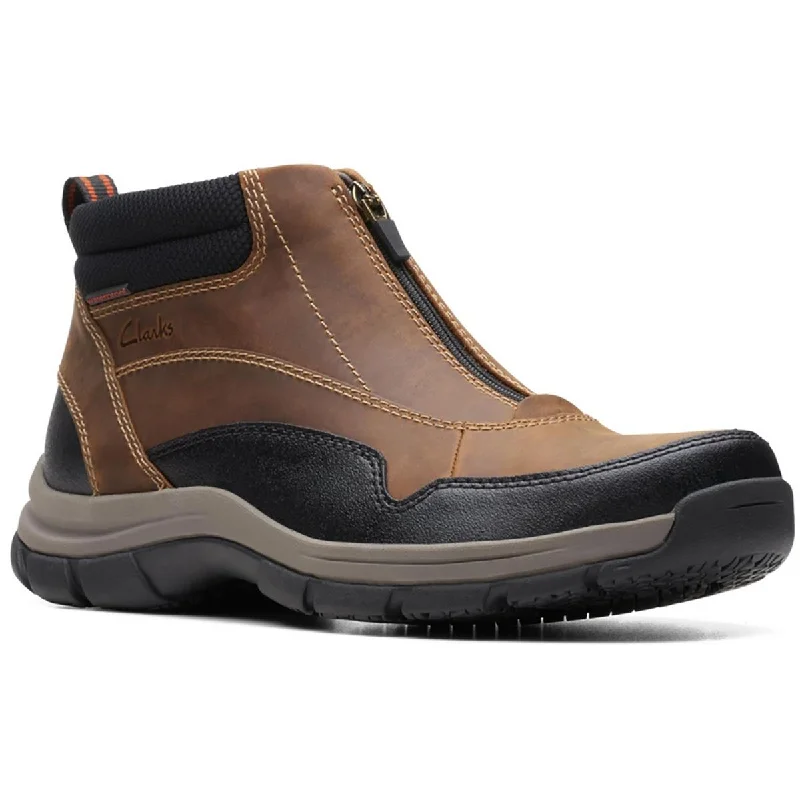 Clarks Mens Walpath Zip Leather Waterproof Ankle Boots Retro Plimsoll Style  