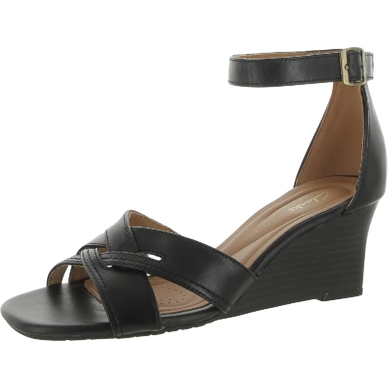 Clarks Womens Cielo Charm Leather Criss-Cross Wedge Sandals Artisan - Crafted Loafer Style  