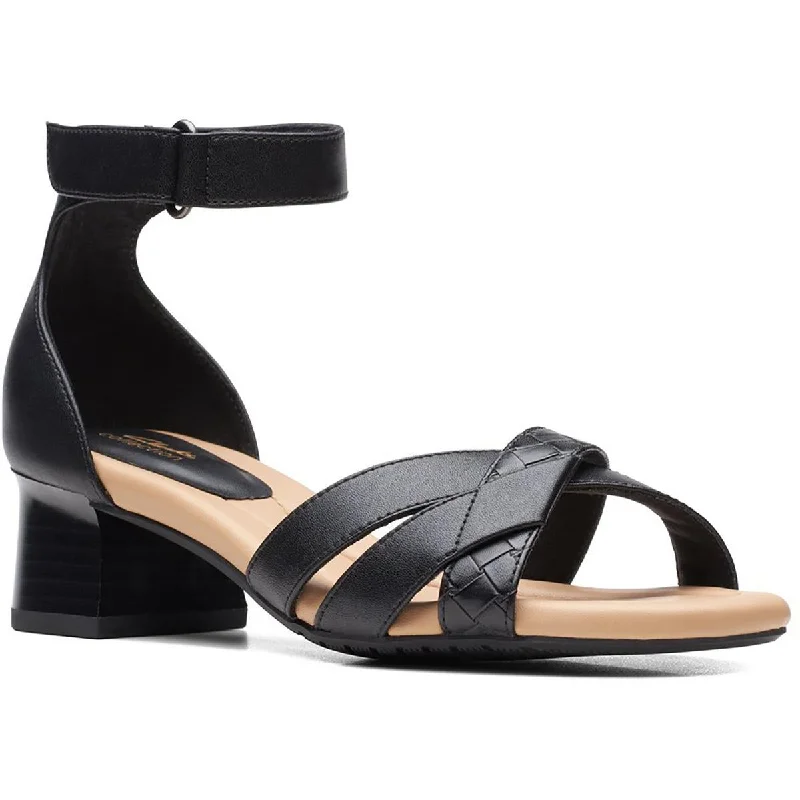 Clarks Womens Desirae Lily Leather Ankle Strap Heels Ivy League Loafer Look 
