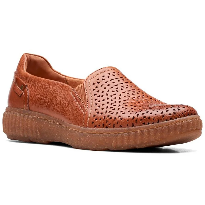 Clarks Womens Magnolia Aster Leather Laser Cut Loafers Rubber - Sole Plimsoll Look  