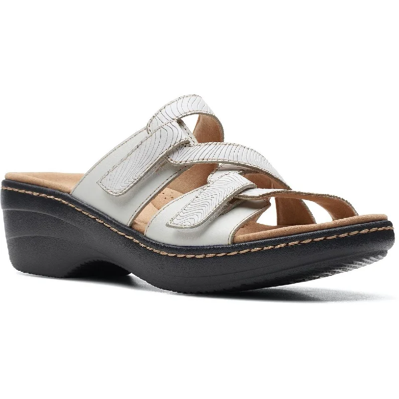 Clarks Womens Merliah Karli Faux Leather Slip On Wedge Sandals Dressy Chelsea Boot Style 
