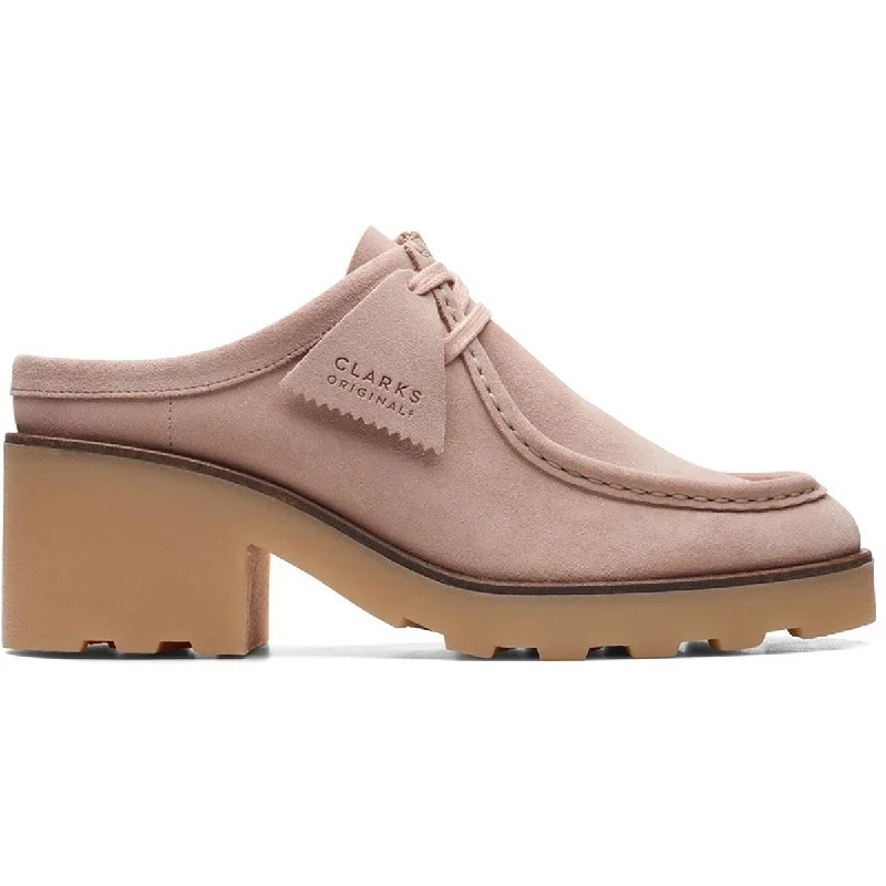 Clarks Womens WallaBlock Lo Suede Slip On Loafers Two - Tone Shoe Design  