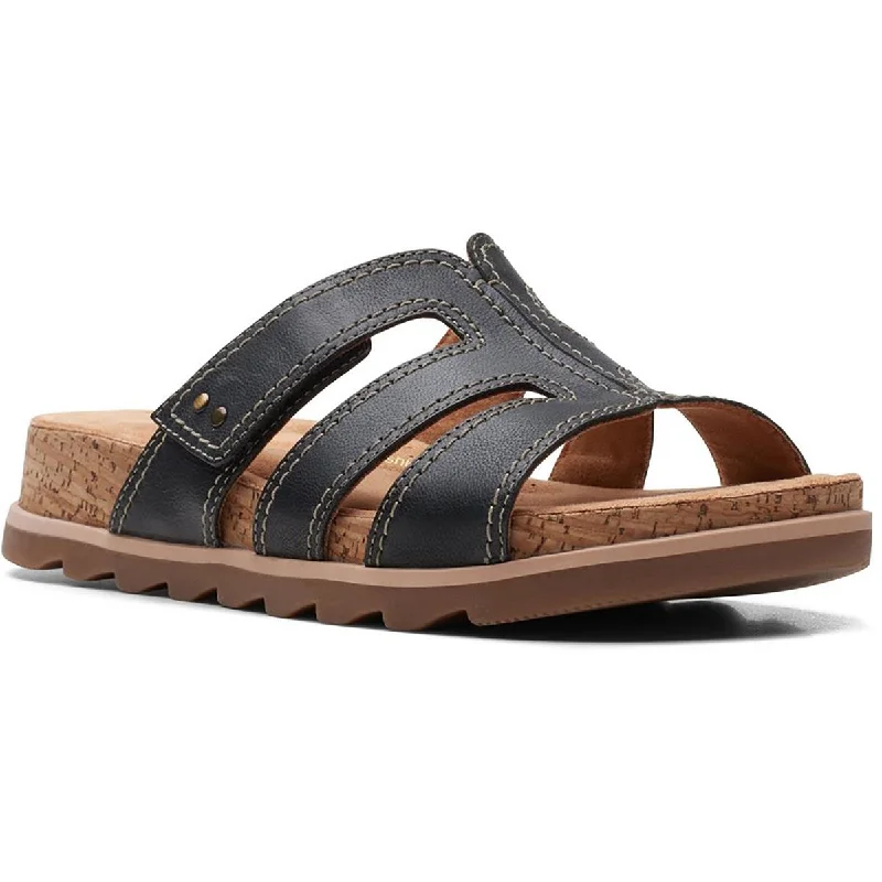 Clarks Womens Yacht Coral Leather Cork Flatform Sandals Beaded Moccasin Design 