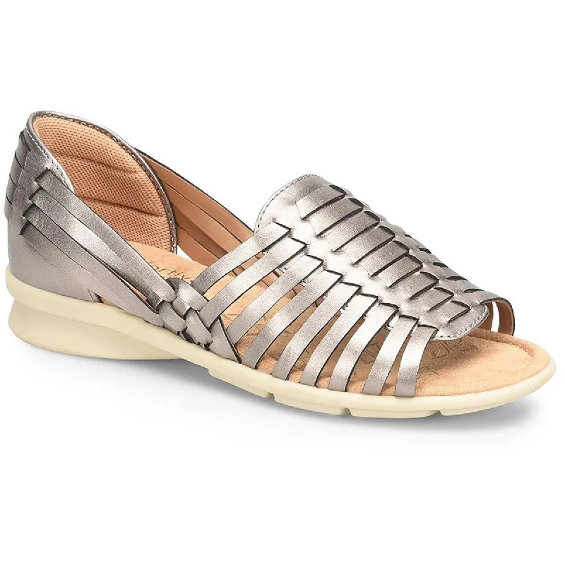 Comfortiva Womens Putnam Leather Peep Toe Strappy Sandals Checkered Shoe Pattern Look  