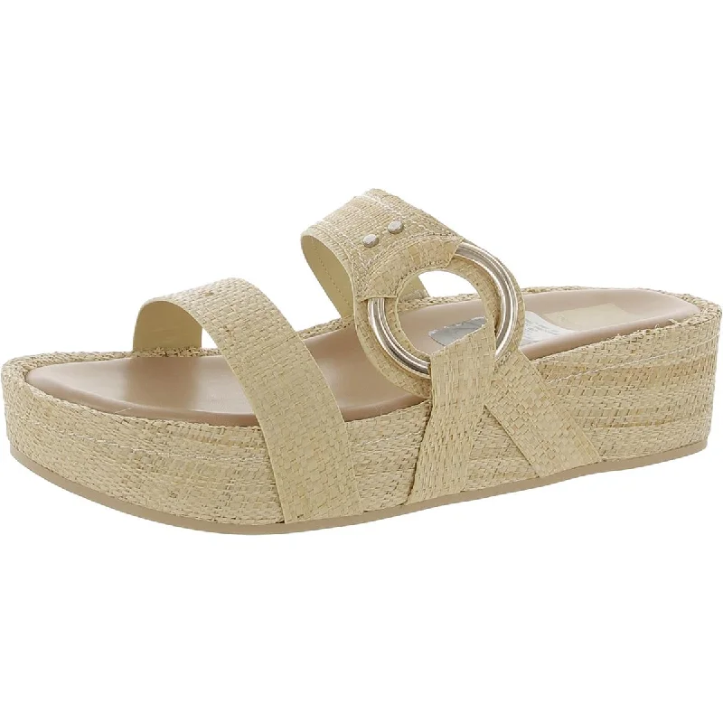 Dolce Vita Womens CICILY Leather Raffia Slide Sandals Leather Driving Shoe Style  