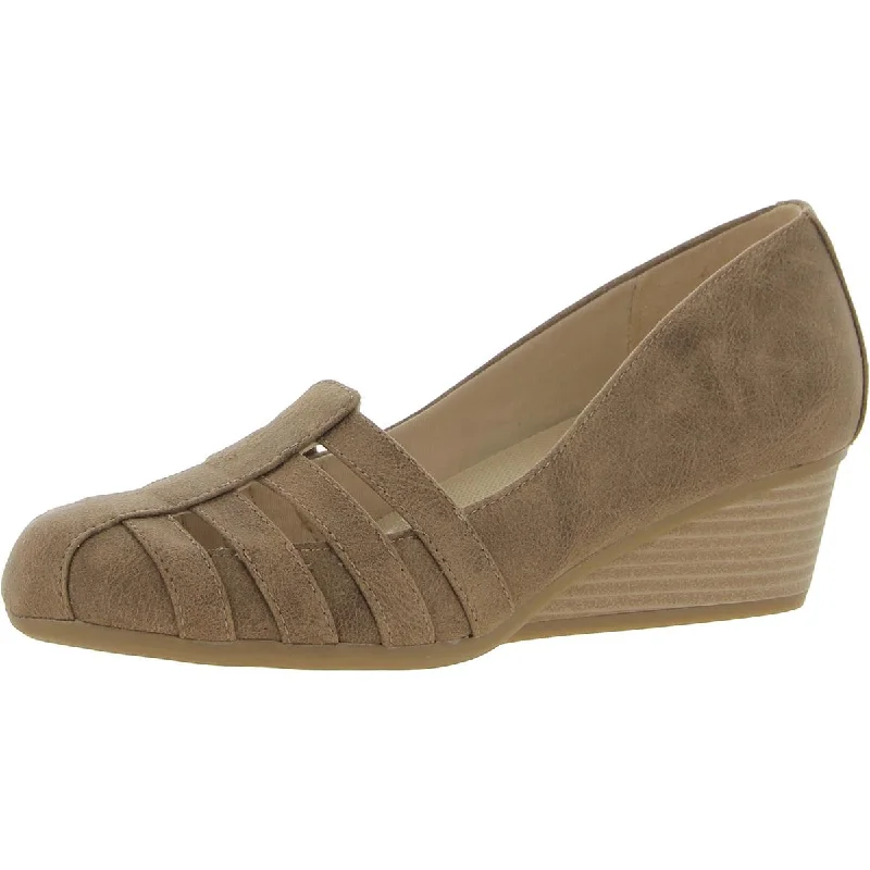 Dr. Scholl's Shoes Womens Be Free Faux Leather Slip-On Wedge Heels Tailored Oxford Style 