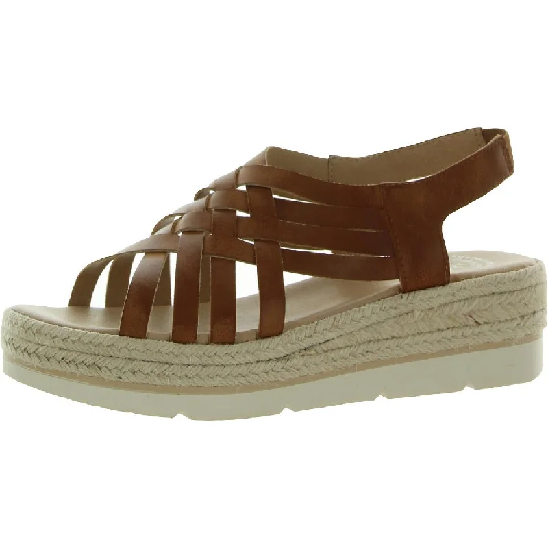 Dr. Scholl's Shoes Womens Off Site Faux Leather Strappy Wedge Sandals Monochromatic Shoe Look  