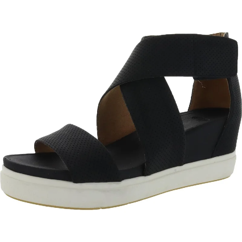 Dr. Scholl's Shoes Womens Sheena Faux Leather Ankle Strap Flatform Sandals Ivy League Loafer Look 