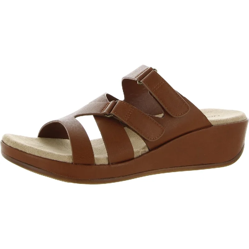 Easy Street Womens Koda Faux Leather Comfort Wedge Sandals Zip - Up Boot Style  
