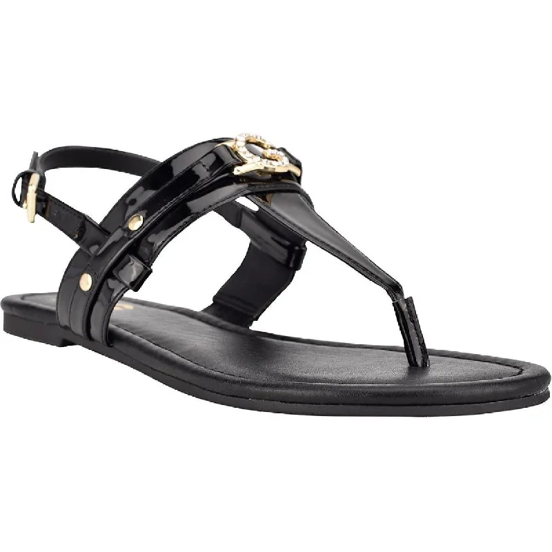 GBG Los Angeles Womens Leedia Logo Embellished T-Strap Sandals Smart - Shoe Functionality Style  