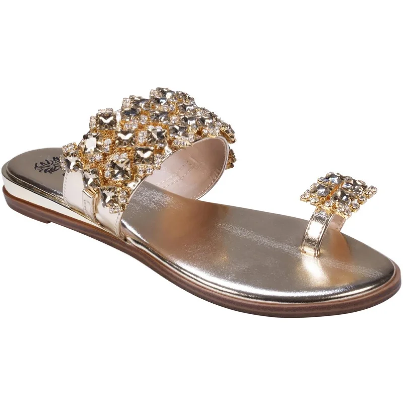 GC Shoes Womens Nadin Faux Leather Embellished Slide Sandals Monochromatic Shoe Look  
