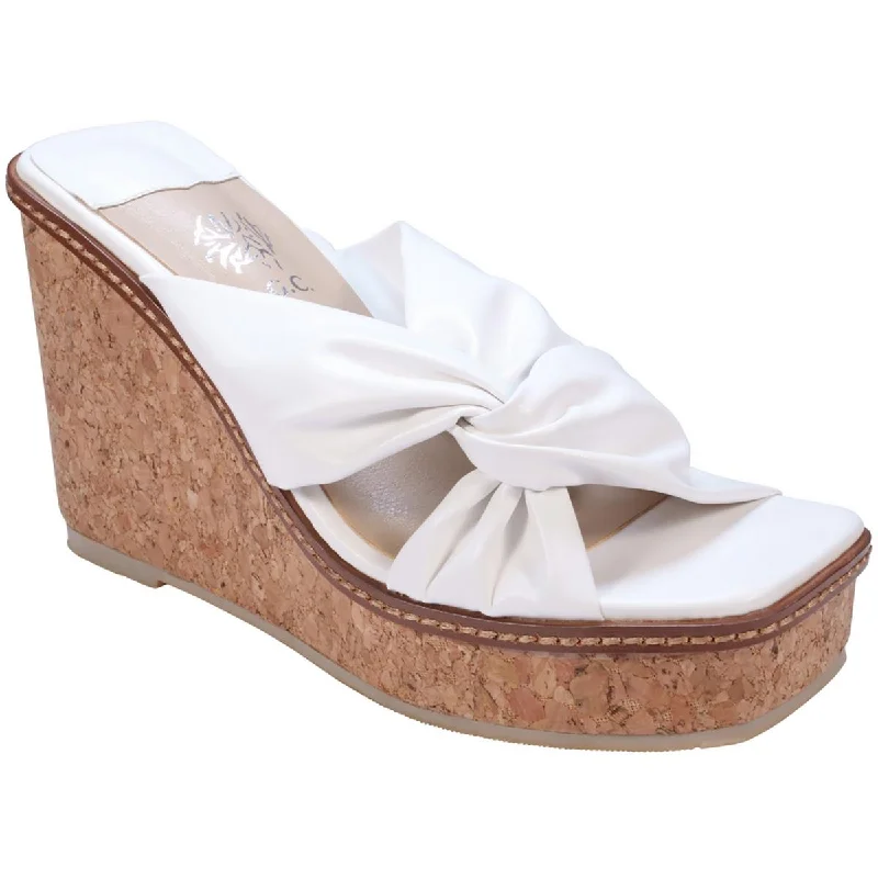 GC Shoes Womens Neila Cork Slip On Wedge Sandals Checkered Shoe Pattern Look  
