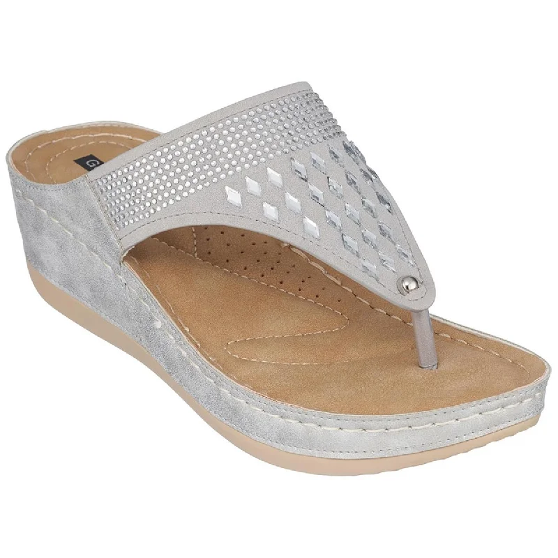 Good Choice Womens Kiara Metallic Thong Wedge Sandals Vintage Oxford Appeal 
