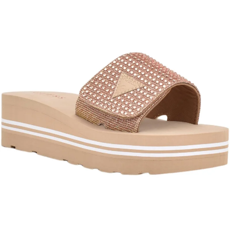 Guess Womens Abet Rhinestone Slip On Slide Sandals Hip - Hop Sneaker Style  