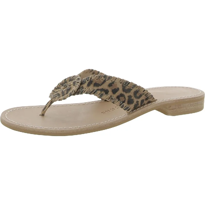 Jack Rogers Womens Ro Suede Leopard Print Thong Sandals Business Monk Strap Style  