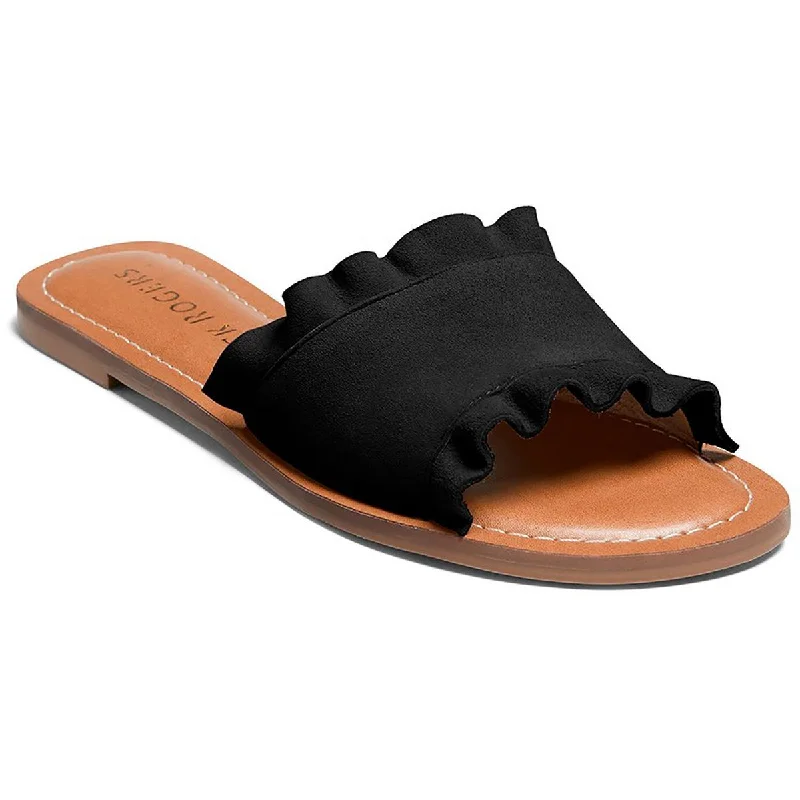 Jack Rogers Womens Rosie Ruffle Ruffled Slip-On Slide Sandals Memory - Foam Slipper Look  