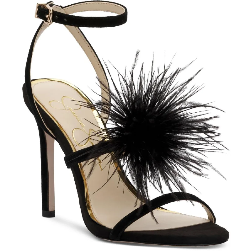 Jessica Simpson Womens Jenevya Suede Feathers Ankle Strap Retro Plimsoll Style  