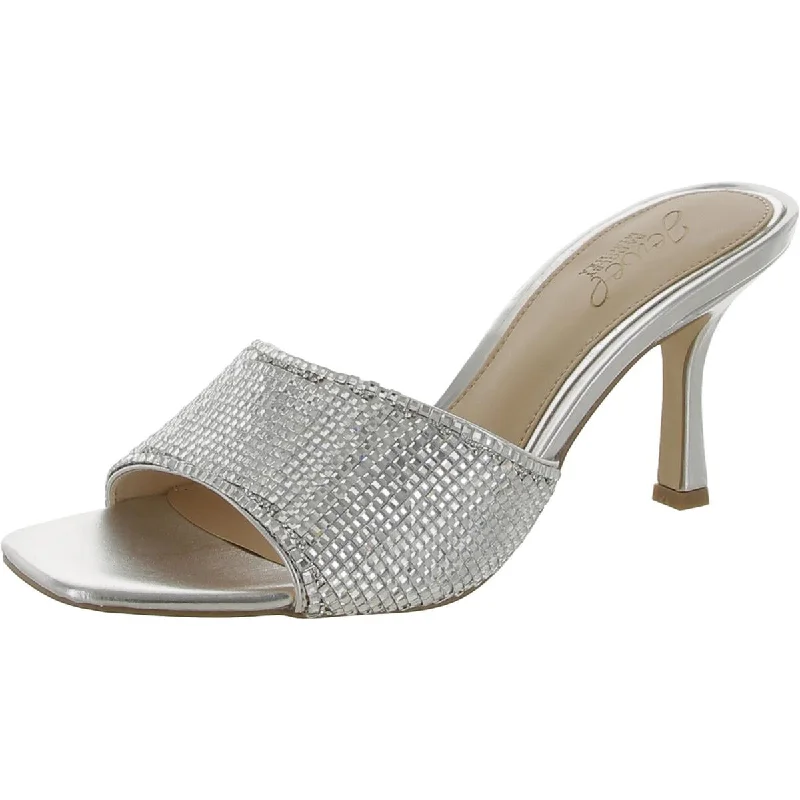 Jewel Badgley Mischka Womens Allison Embellished Slip-On Slide Sandals Metallic Trim Shoe Design  